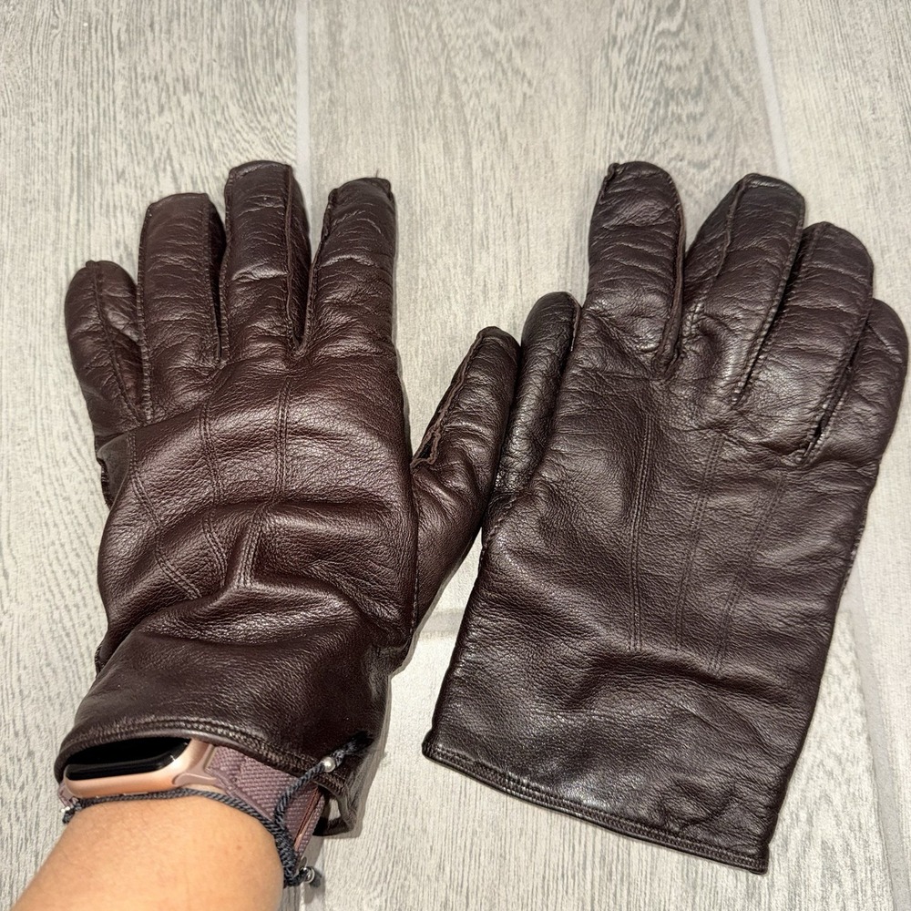 Coach Gloves Leather Cashmere Lining Men's Large Brown
